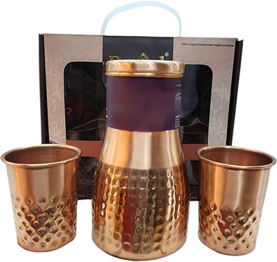 Vybe Lifestyles 1000 ml Copper Bottle With Drinking Glass(Pack of 3, Brown)