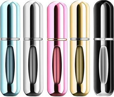 YOGVAYNA Portable Mini Refillable Perfume Atomizer Spray Bottle Empty 5 ml Spray Bottle(Pack of 5, Multicolor, Aluminium)