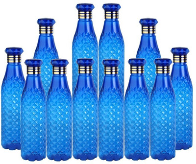 JLR Enterprise Plastic Fridge Water Bottle Set Of 12 Crystal Diamond Texture Design 1000 ml Bottle(Pack of 12, Blue, PET)