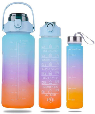 Aastha Set of 3 Water Bottle with Motivational Time Marker, Leakproof Durable 1000 ml Bottle(Pack of 3, Multicolor, Plastic)
