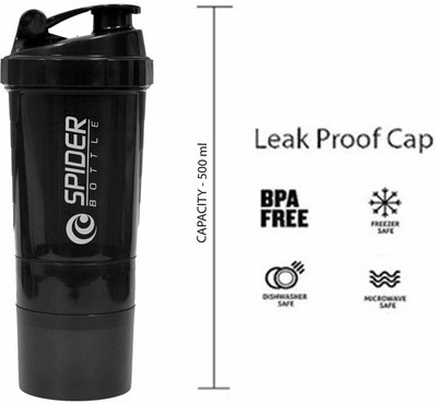 HouseOfCommon 500 ml Plastic Shaker(Pack of 1, Black)