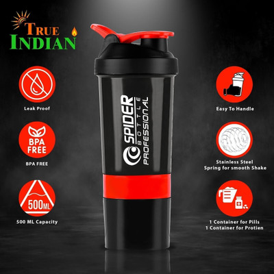 TRUE INDIAN 500 ml Plastic Shaker(Pack of 1, Red)