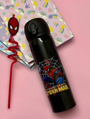 Le Delite Super hero man Black spider Water Bottle 1 piece for Kids Sipper Insulated Flask 450 ml Bottle(Pack of 1, Multicolor, Steel)