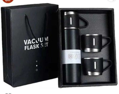 Geetastik Stainless Steel Bottle with Gift Box Coffee Tumbler Vacuum Flask Tea Mug Set 500 ml Flask(Pack of 3, Black, Steel)