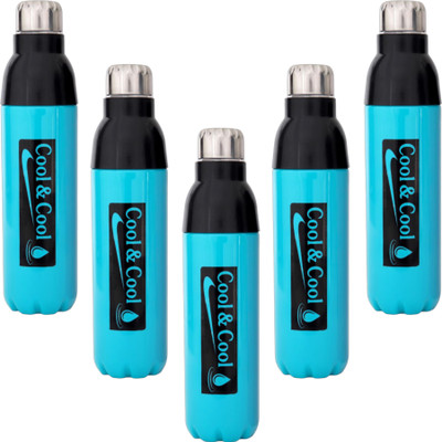 LAZYwindow Premium Quality Cool & Cool Sky Blue Plastic Insulated Double Layer 1000 ml Bottle(Pack of 5, Blue, Plastic)
