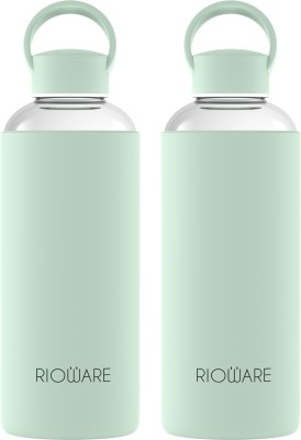 Rioware Aquashot Borosilicate Glass Water Bottle for Fridge,Home,Office & Gym 750 ml Bottle(Pack of 2, Green, Glass, Silicone)