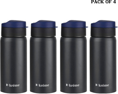 Kreme 400 ml Steel Bottle(Pack of 4, Black)