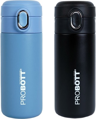 PROBOTT Pride 300ml Thermosteel Hot & Cold Insulated Stainless Steel Travel Bottle 300 ml Flask(Pack of 2, Blue, Black, Steel)