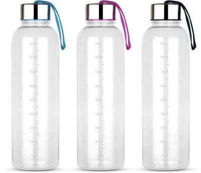 EMBICON Smart Buy Round Shape Steel Cap Water Bottle Set 1000 ml Bottle(Pack of 3, Clear, Plastic)