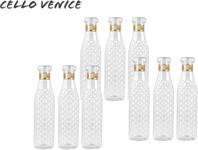cello venice Plastic Fridge Water Bottle Set Of 9, Crystal Diamond Texture Design 1000 ml Bottle(Pack of 9, Clear, PET)