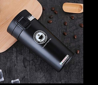 KAVANA Thermal Tea and coffee Cup Stainless Steel Vacuum Insulated Tumbler Cup for Hot 400 ml Bottle(Pack of 1, Black, Steel)
