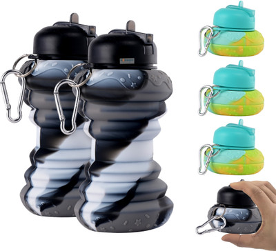 HOMESTIC by Kuber Industries 600 ml Silicone Bottle(Pack of 6, Black, Green)