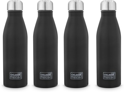 Classic Essentials Stainless Steel Agua Water Bottle For Fridge, School, Home, Office, Travel, 1000 ml Bottle(Pack of 4, Black, Steel)