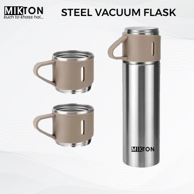 MIKTON Stainless steel Vacuum Flask with 3 Set of Steel Cup 500 ml Flask(Pack of 1, Brown, Steel)