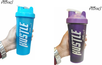 FitPro 700 ml Plastic Shaker(Pack of 2, Blue, Purple)