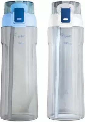 PRAGATI SALES Glide+ Water Bottle Set Of 2 For Home, Fridge, Office, Gym, Yoga, School, Travel 750 ml Bottle(Pack of 2, Blue, White, Plastic)