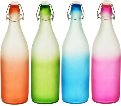 Machak Frosted Colorful Glass Water Bottles 1 Litre 1000 ml Bottle(Pack of 4, Multicolor, Glass)