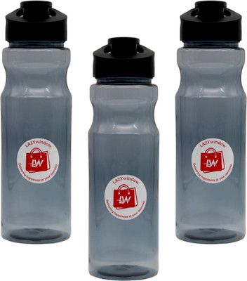LAZYwindow Premium Transparent Black Shade Plastic Bottle For School With Flip Type Cap 1000 ml Sipper(Pack of 3, Black, Plastic)
