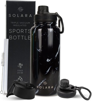 Solara Vacuum Insulated Stainless Steel Water Bottle for Hot and Cold, Marble 1000 ml Bottle(Pack of 1, Black, Steel)