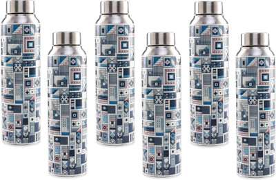 KUBER INDUSTRIES 1000 ml Steel Bottle(Pack of 6, Steel/Chrome)