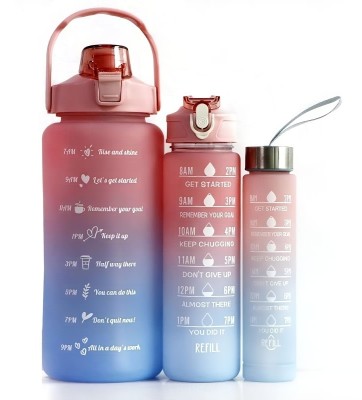 Virtuous Leakproof Unbreabale BPA Free Travel & Gym Big Water Bottle set of 900ml+300ml+ 2000 ml Bottle(Pack of 3, Multicolor, Silicone)