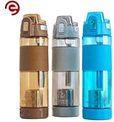 ezoubuy Aqua Alkaline Water Bottle/Food Grade Tritan/BPA-FREE Portable Stylish Bottle 650 ml Bottle(Pack of 3, Multicolor, Plastic)
