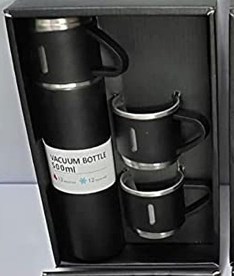MERCHANT GOODS Vacuum Insulated Flask set 3Cup set 600 ml Flask(Pack of 1, Multicolor, Steel)