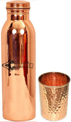 Forgex 1000 ml Copper Bottle With Drinking Glass(Pack of 2, Brown)