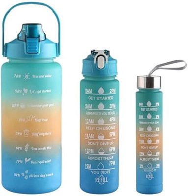 VV TRADES Motivational Water Bottle with Straw 3 Pcs, 2000ml 900ml 300ml Time Marker 2000 ml Bottle(Pack of 1, Multicolor, Plastic)