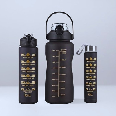 Shantiarts Stylish Motivational Designer Black Botter 2000 ML with 3 set of bottles 2000 ml Bottle(Pack of 1, Black, Plastic)