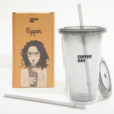 Café Coffee Day Transparent Sipper 450 ml Sipper(Pack of 1, Grey, Plastic)