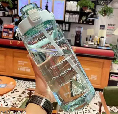 Homyfinds 2L Transparent Motivational Water Bottle with Straw & Time Marker – BPA-Free 2000 ml Bottle(Pack of 1, Light Green, Plastic)