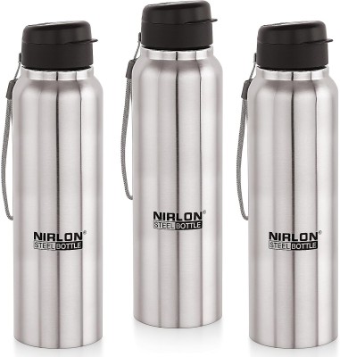 NIRLON Superb Flip Stainless Steel Single Wall Sipper Water Bottle Pack of 3 1000 ml Bottle(Pack of 3, Silver, Steel)
