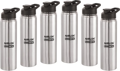 NIRLON Josh Single Wall Stainless Steel Fridge/Gym/Home/Office Water Sipper Bottle 1000 ml Bottle(Pack of 6, Silver, Steel)