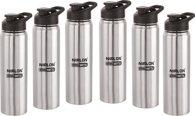 NIRLON Josh Single Wall Stainless Steel Fridge/Gym/Home/Office Water Sipper Bottle 1000 ml Bottle(Pack of 6, Silver, Steel)