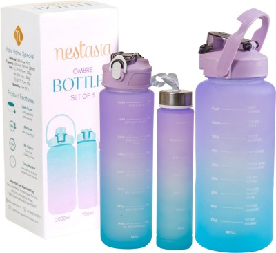 Nestasia Sporty Motivational Water Bottles Set of 3 with 2L, 700ml, 280 ml Capacity, 2000 ml Bottle(Pack of 3, Purple, Blue, PET)