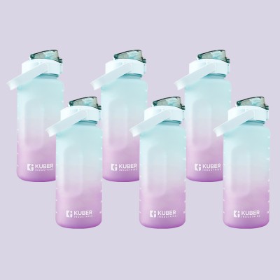 KUBER INDUSTRIES Motivational 2 L Water Bottle with Time Marker|Blue & Purple|Pack of 6 2000 ml Bottle(Pack of 6, Purple, Plastic)