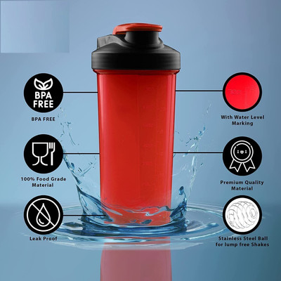 FIT FOCUS 700 ml Plastic Shaker(Pack of 1, Red)