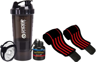 COOL INDIANS Gym Shaker Bottle With Protein Funnel|Protein Container|Wrist support Band 500 ml Shaker(Pack of 3, Red, Plastic)