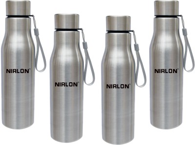 NIRLON Ocean Cool Single Wall Stainless Steel Fridge Water Bottle 1000 ml Bottle(Pack of 4, Silver, Steel)