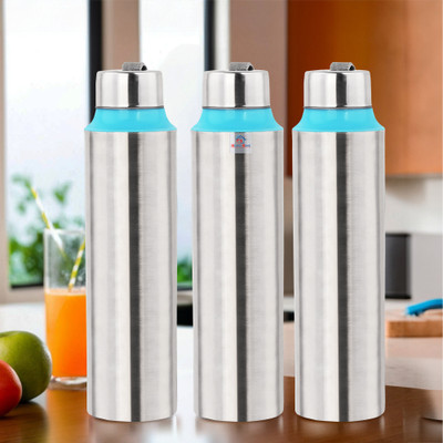 Heart Home 1000 ml Steel Bottle(Pack of 3, Blue, Silver)