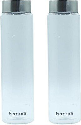 Femora Borosilicate Glass Water Bottle1000ML-2Pcs Set (Steel Lid) 1000 ml Bottle(Pack of 2, Clear, Glass)