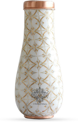 IndianArtVilla Copper Gold Block Print Copper Bedroom Bottle, Copper Drinkware, 1500 ML 1500 ml Bottle(Pack of 1, Gold, Copper)