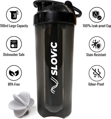 SLOVIC Leak-Proof Gym | Protein with Typhoon Blender | BPA-Free 700 ml Shaker(Pack of 1, Black, Plastic)
