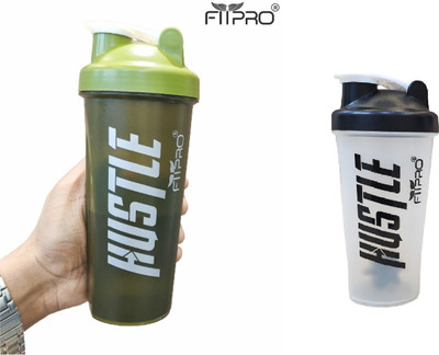 FitPro 700 ml Plastic Shaker(Pack of 2, Green, Clear)