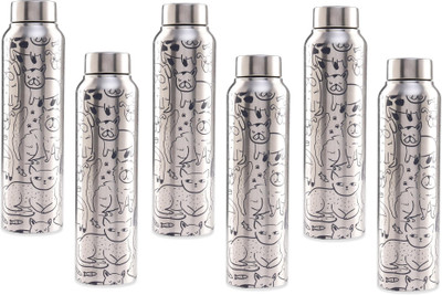KUBER INDUSTRIES 1000 ml Steel Bottle(Pack of 6, Steel/Chrome)