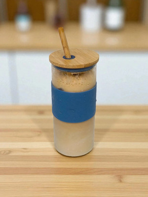 Clyrra 360 ml Glass Sipper(Pack of 1, Blue, Brown)