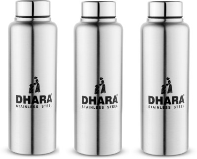 Dhara Stainless Steel Thunder 1000 Single Wall Leak Proof Refrigerator / Fridge Bottle 1000 ml Bottle(Pack of 3, Silver, Steel)
