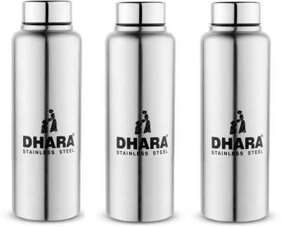 Dhara Stainless Steel Single Wall Thunder Leak Proof Easy To Carry Fridge Water Bottle 3000 ml Bottle(Pack of 3, Silver, Steel)