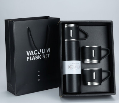 THEGIFTLANE 500 ml Stainless Steel Bottle With Drinking Glass(Pack of 1, Black)